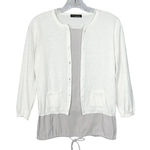 Effetto F sz XS US 2 Cashmere & Silk Sweater 3/4 Sleeves Ivory / Taupe Italy - Picture 6 of 16